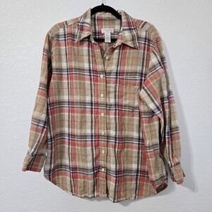 Jones New York Sport Plaid Linen Shirt 1X Womens Button Up‎ Long Sleeve